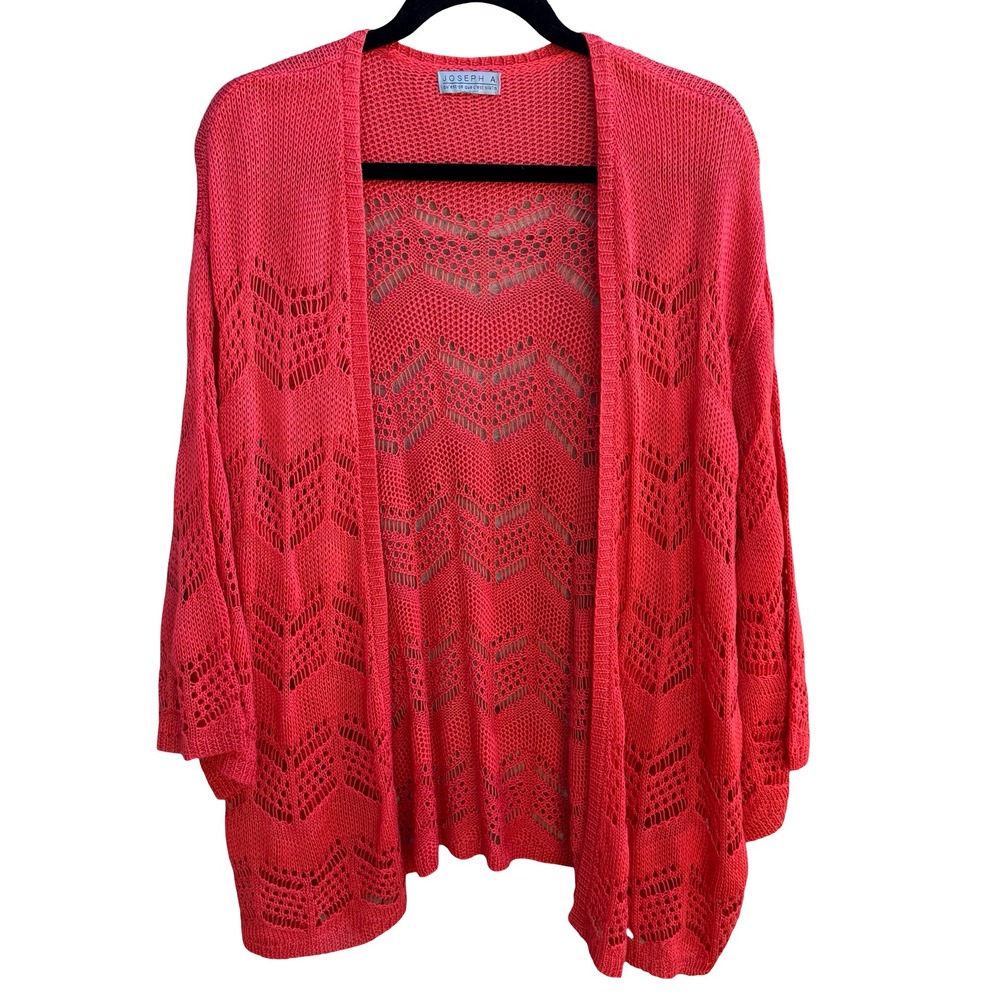 Joseph A Boho Coral Airy Crochet‎ Chevron Open Knit Pointelle Cardigan Sweater L